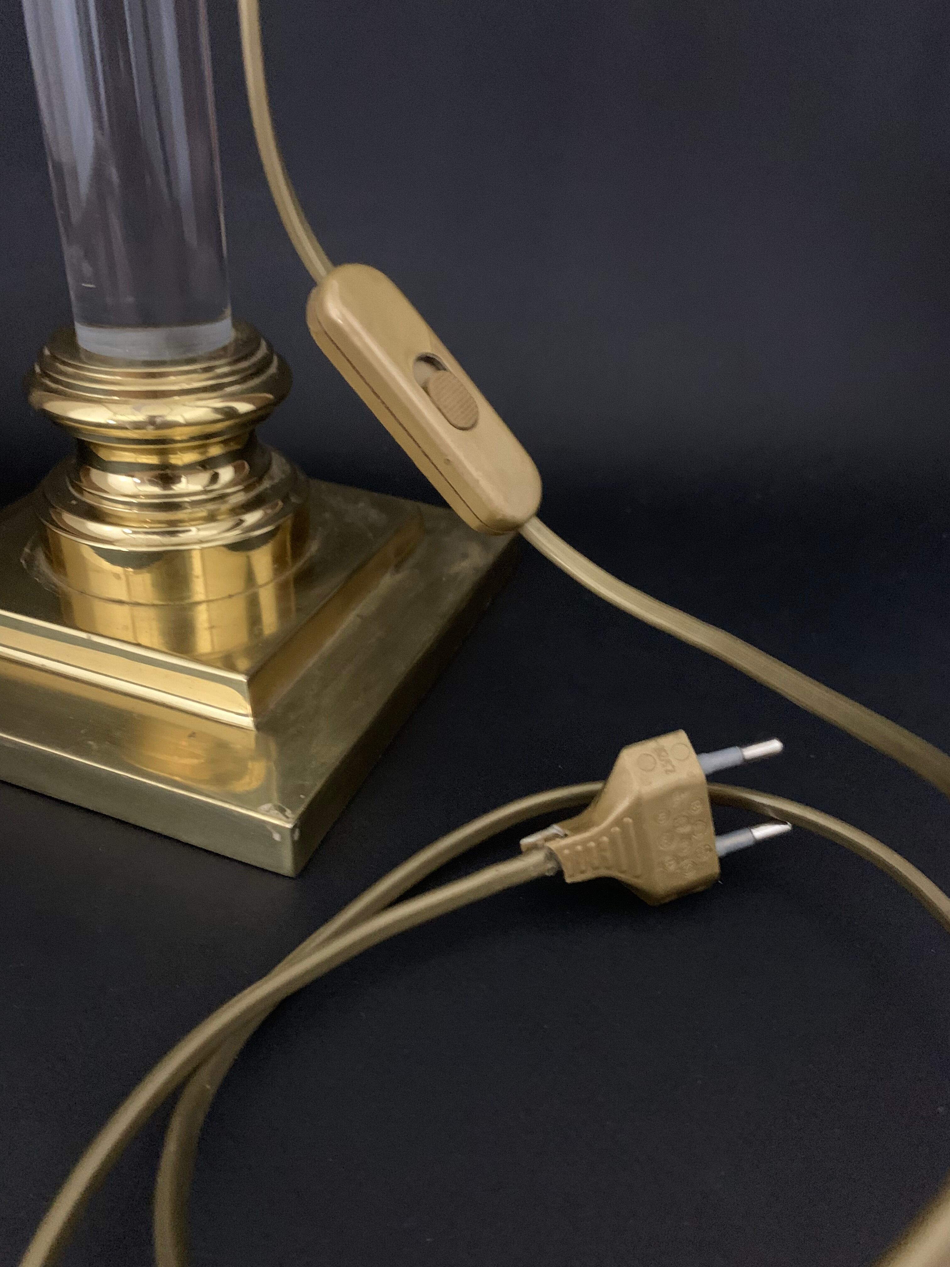 House the dolphin, lamp foot in plexiglass and gold metal design 1970