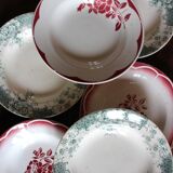 6 deep plates Marsac red Digoin Terre de fer green