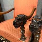Pair of Louis XIII style armchairs in carved walnut circa 1850