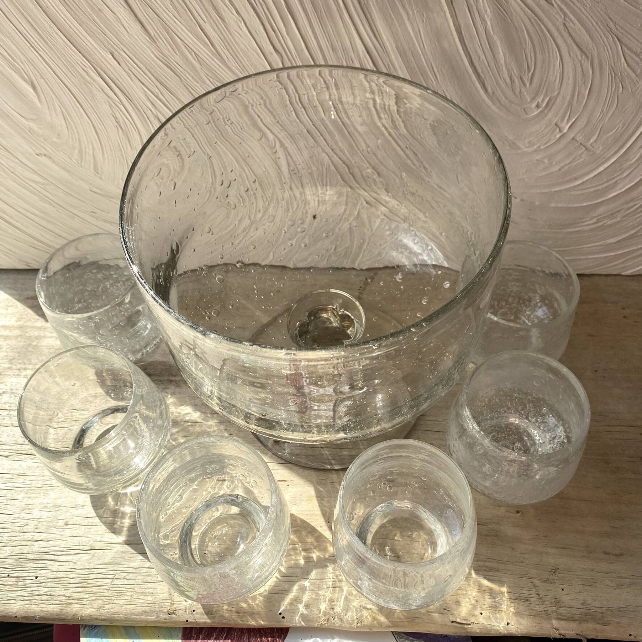 Set punch ou cocktail en verre soufflé bullé , esprit Biot