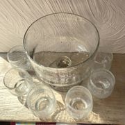 Set punch ou cocktail en verre soufflé bullé , esprit Biot