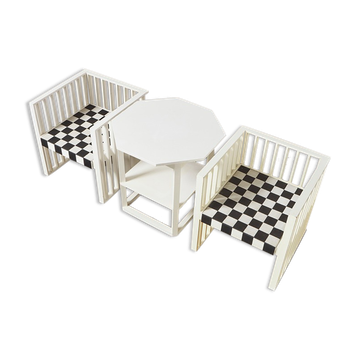 Josef Hoffmann Pair of Purkersdorf Armchairs + Table for Wittmann Austria 1905/1980s