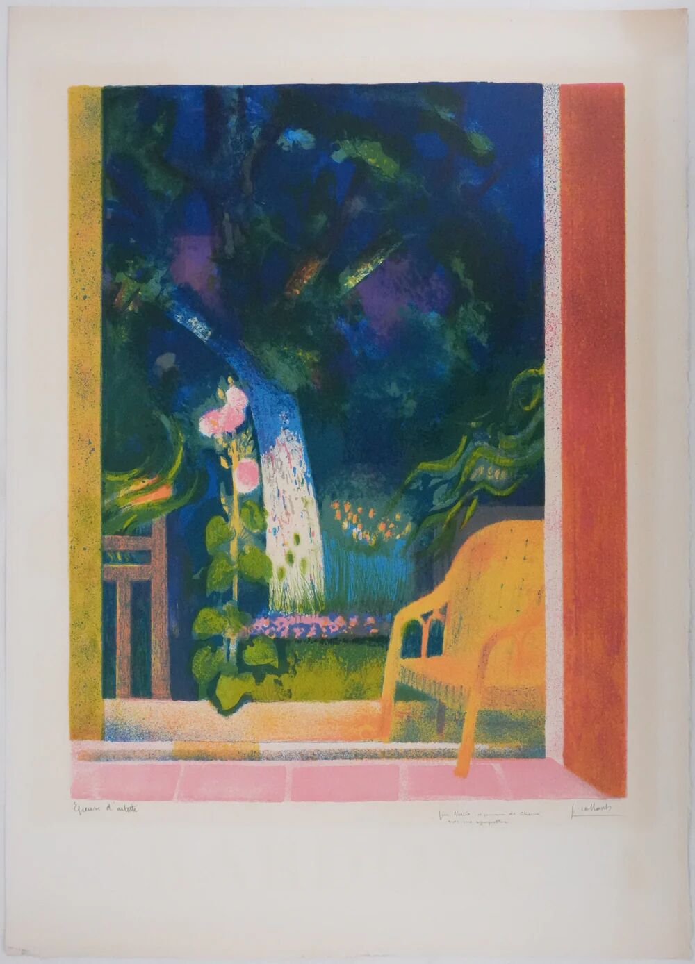 Paul COLLOMB: The garden at night, original signed lithograph.