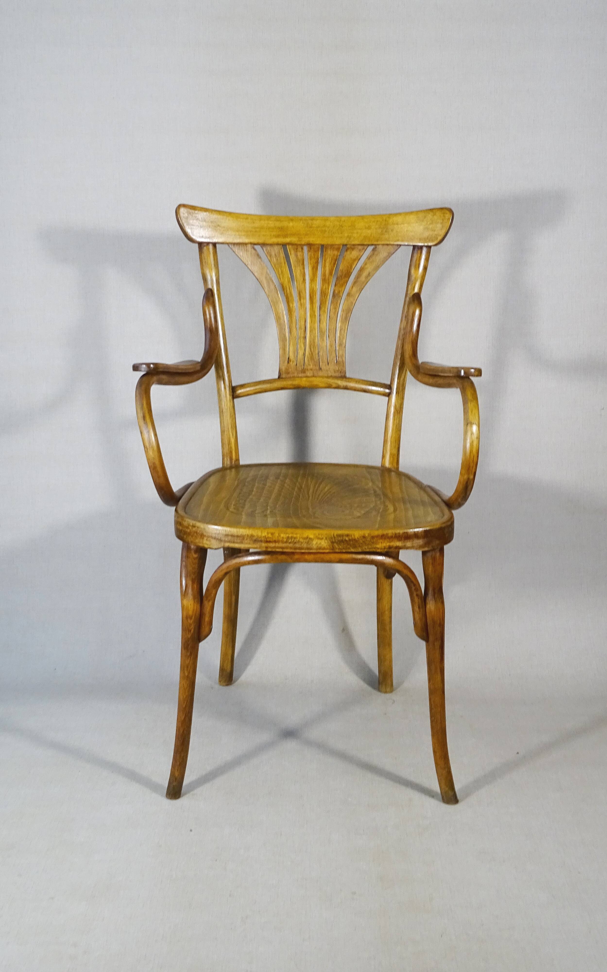 KOHN armchair N°196, circa 1905, bistro wood seat