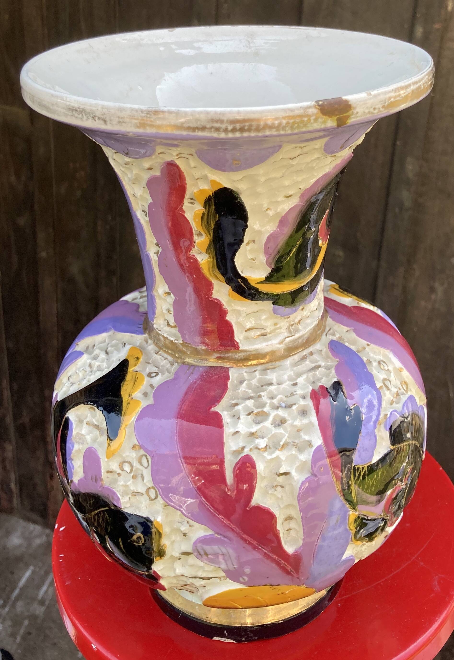 Monaco ceramic vase - Monte Carlo 1950s, fish decor - XXL dimensions