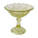 Old small cut on foot in yellow molded glass