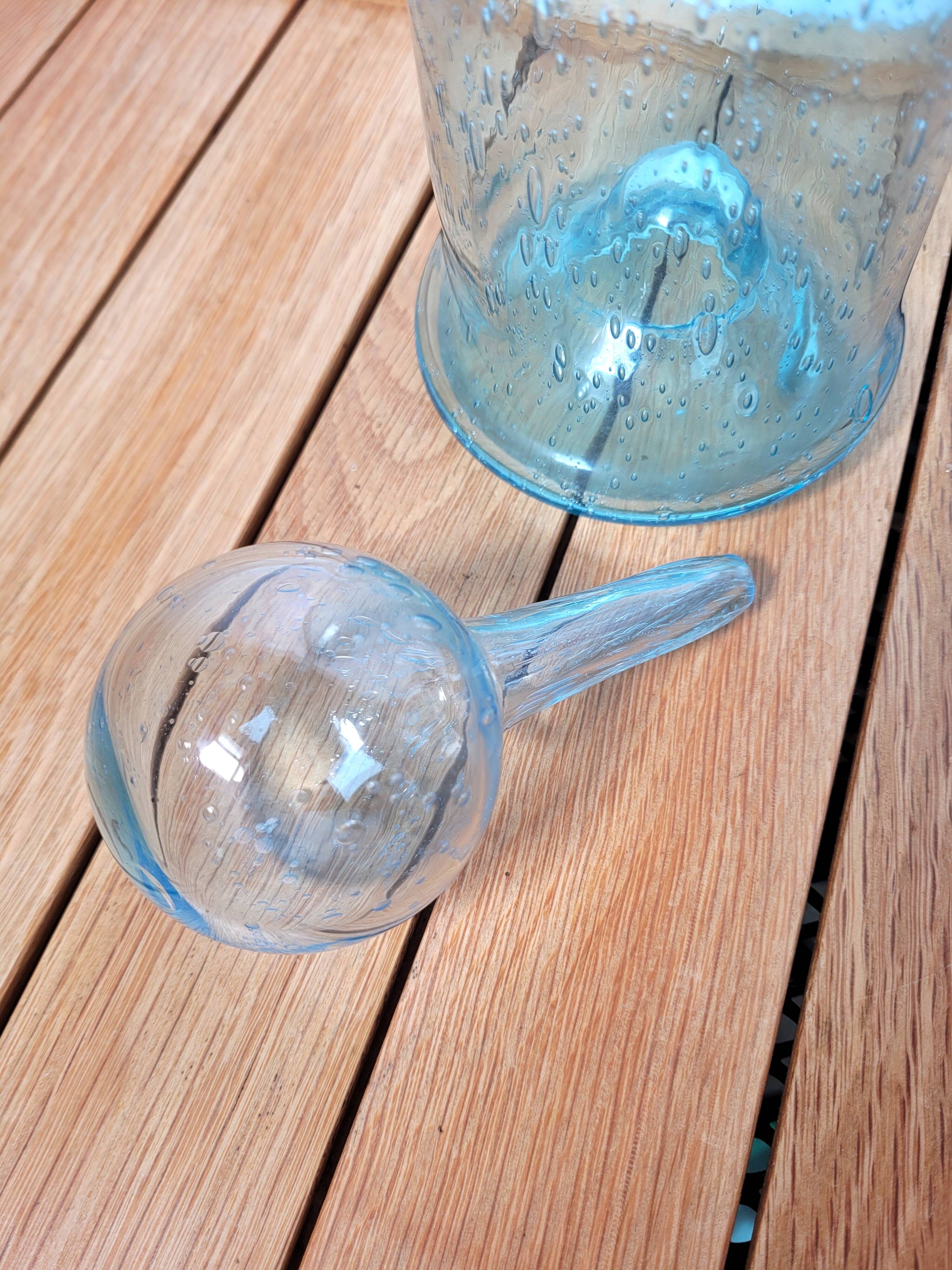 Biot carafe in blue blown glass