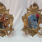 Pair of mirrors, Louis XVl wall lamps in bronze