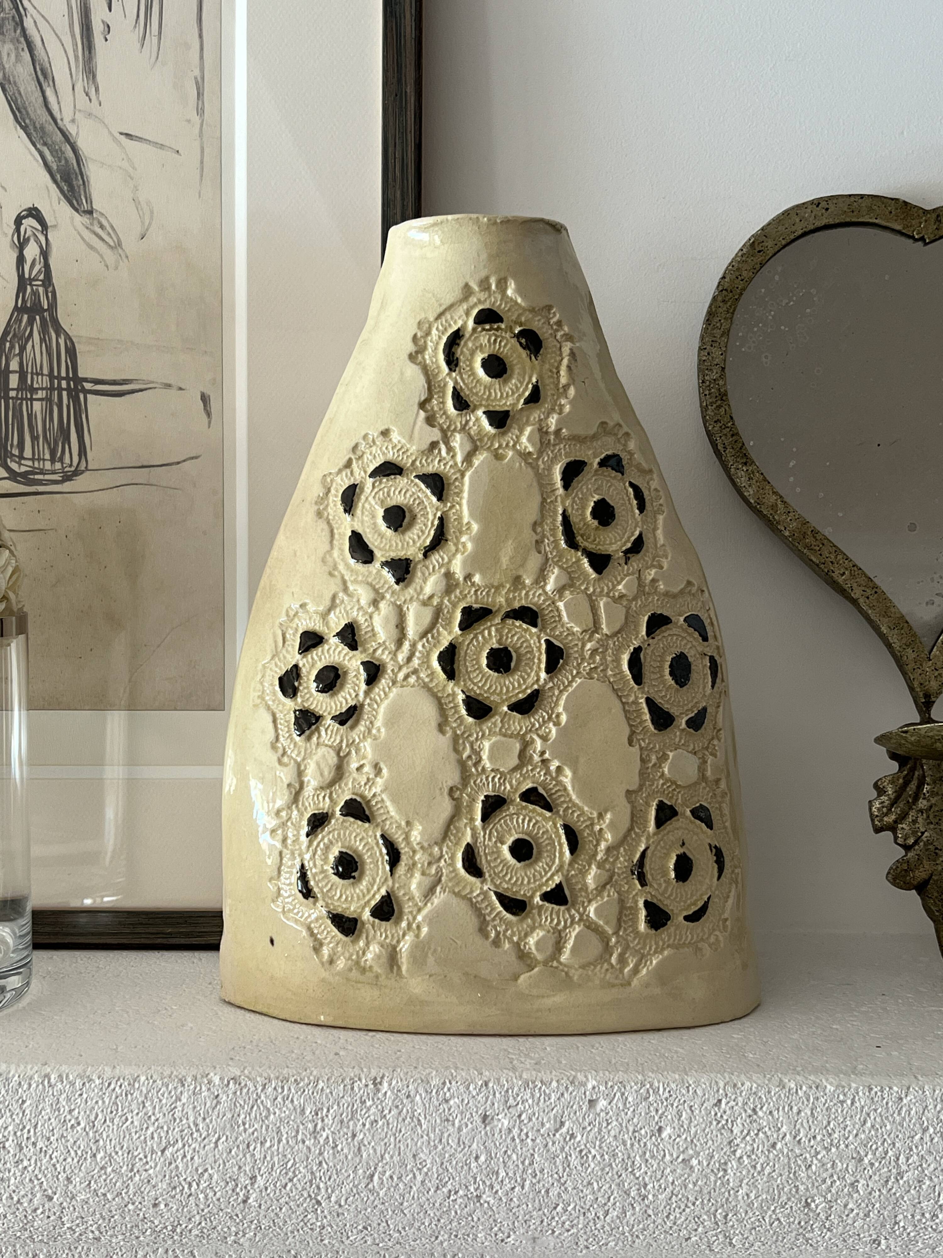 Handmade ceramic vase signed - vintage 20th century