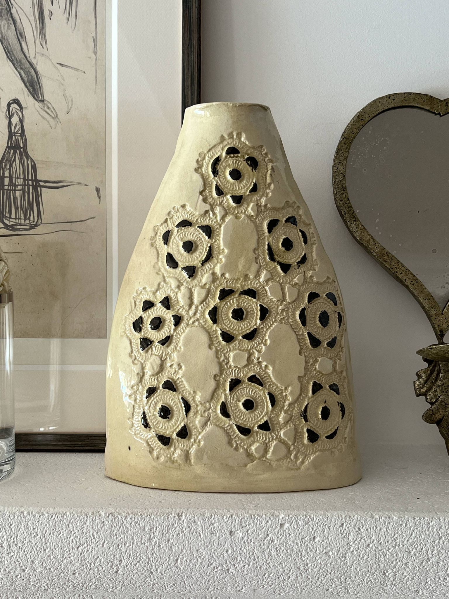 Handmade ceramic vase signed - vintage 20th century