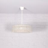 Ceiling chandelier in tubular blown glass and brass