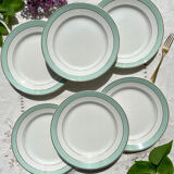 6 assiettes plates badonviller en faïence blanche verte dorée