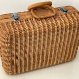 Small vintage rattan suitcase, bohemian spirit, 1960s-70s.
