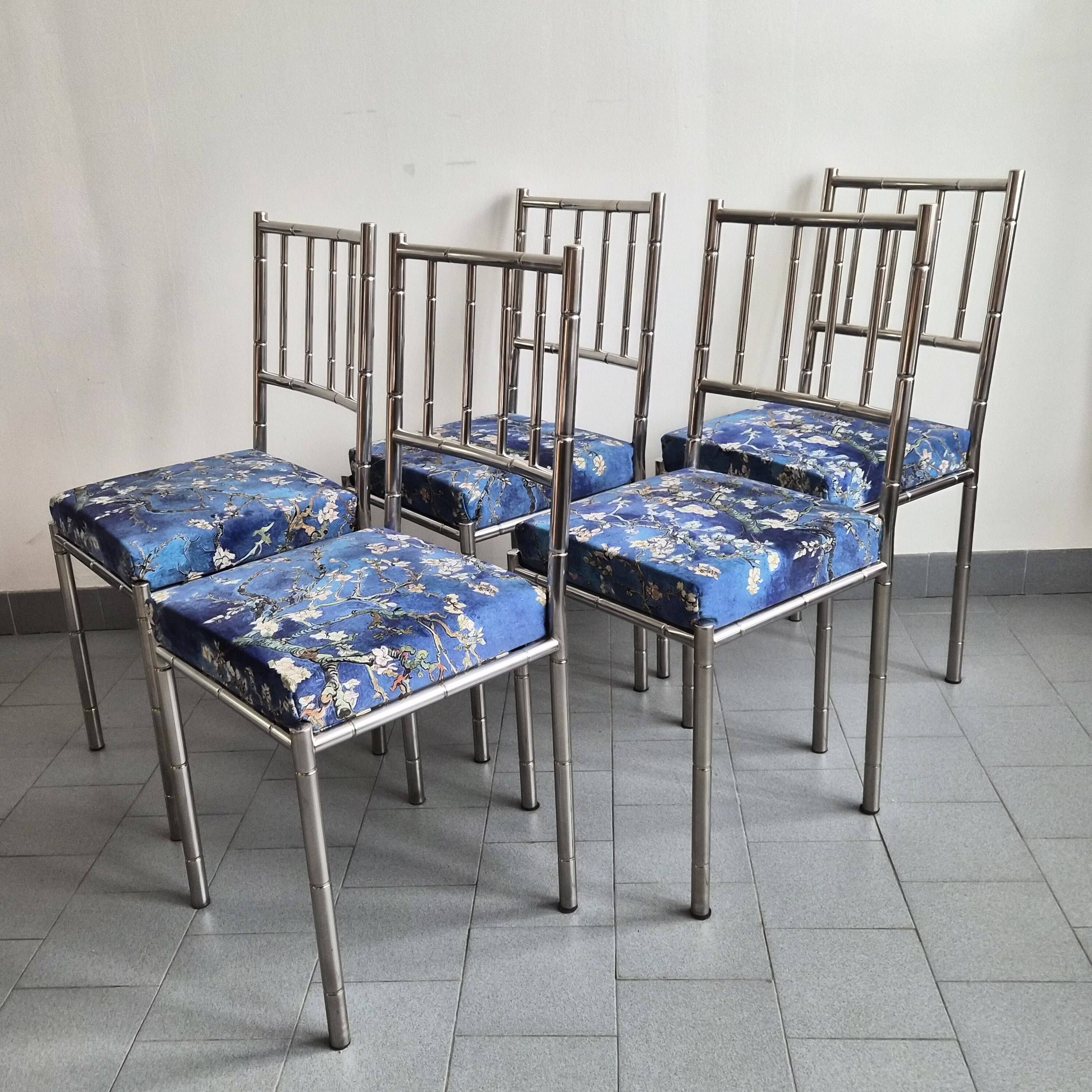 Suite de 5 chaises faux-bambou vintage 1970