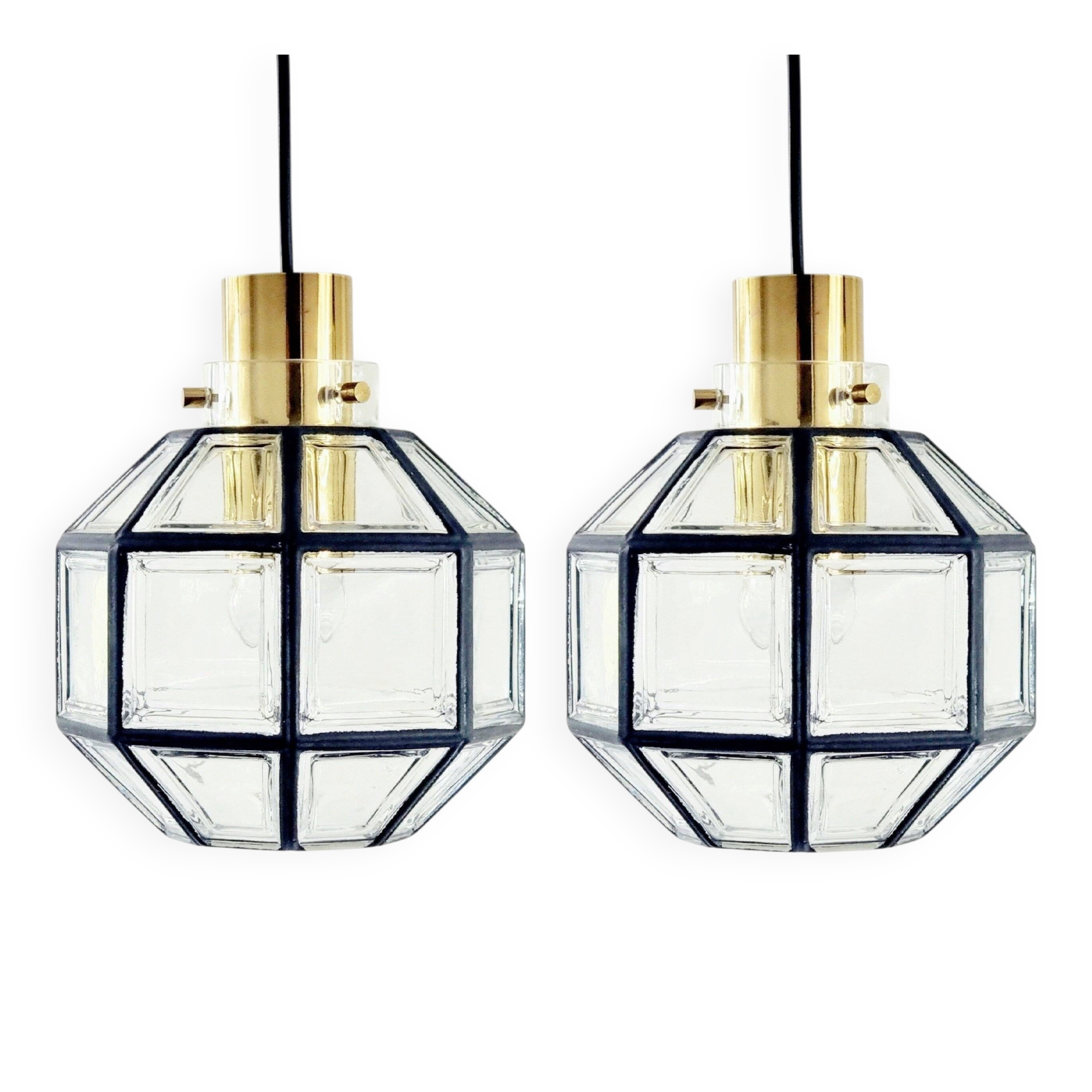 Paire de plafonniers en verre et laiton du milieu du siècle de Limburg, années 1960/1970