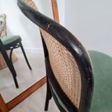 Chaises bistrot bois courbé noir, cannage et velours