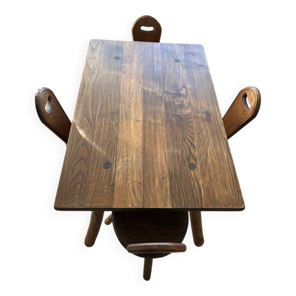Table avec ses 4 chaises brutaliste année 60