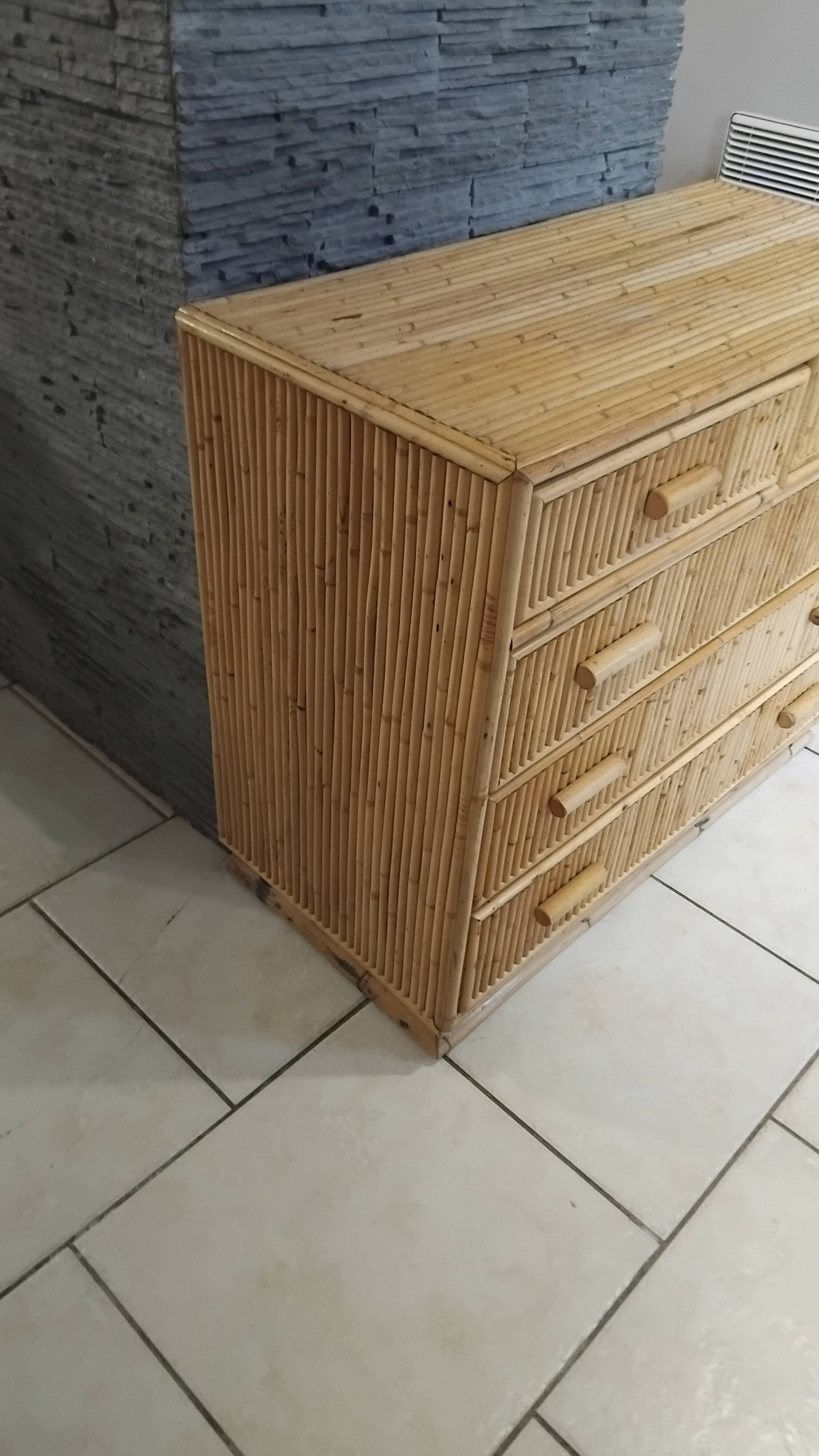 Vintage rattan chest of drawers