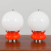 Pair Italian Space Age Mazzega Murano glass table lamps