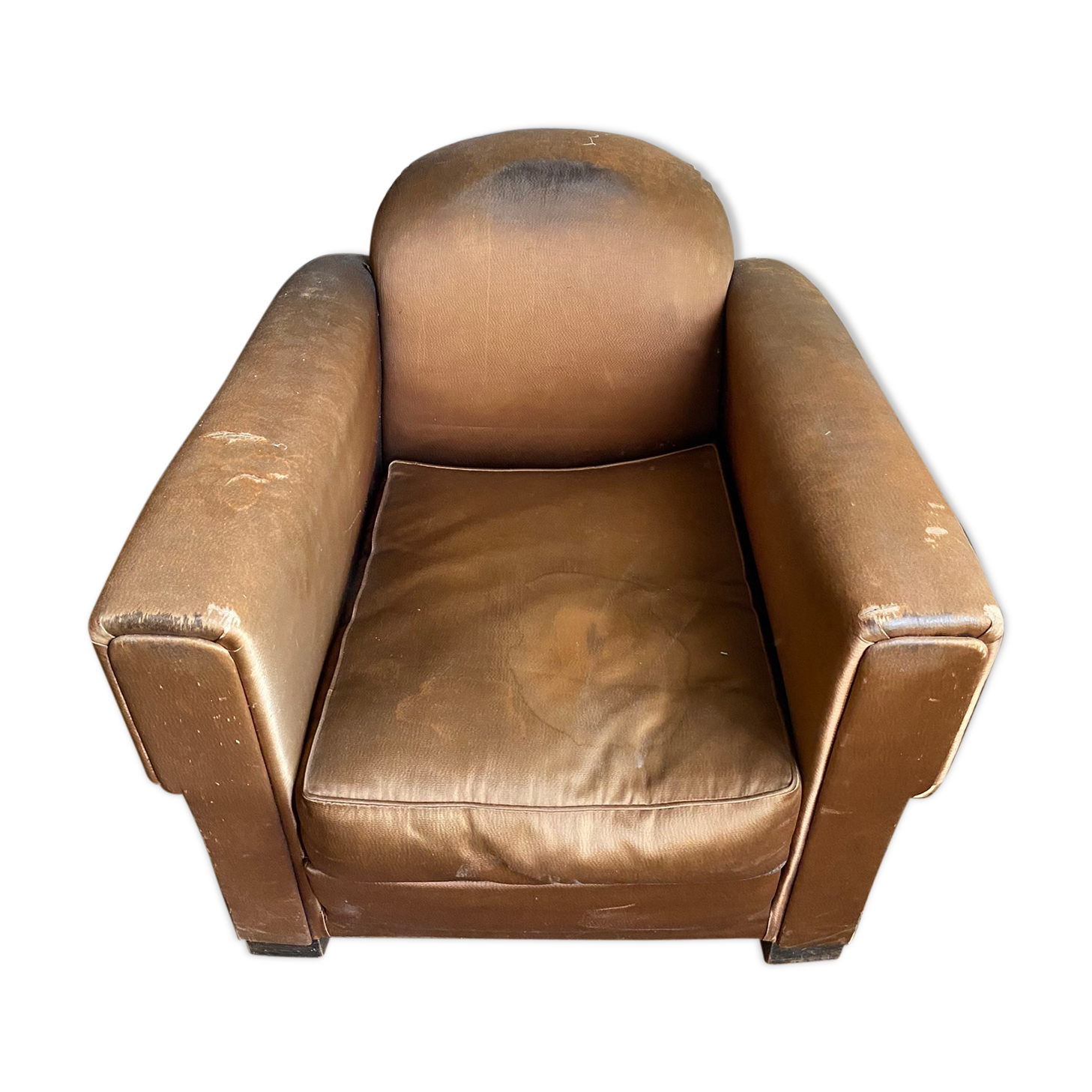 Vintage club armchair in brown fabrics to restore