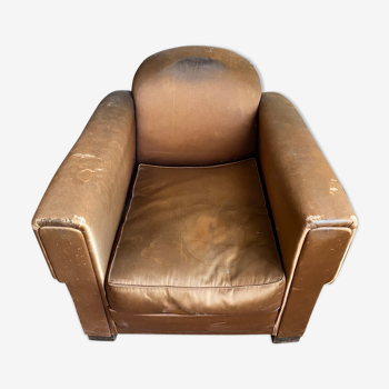Vintage club armchair in brown fabrics to restore