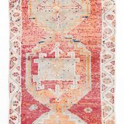 Red & Orange Geometric Pattern Vintage Runner Rug, 102x332Cm