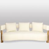 Pair of “bean” shaped armchairs, in blond beech. Contemporary work.