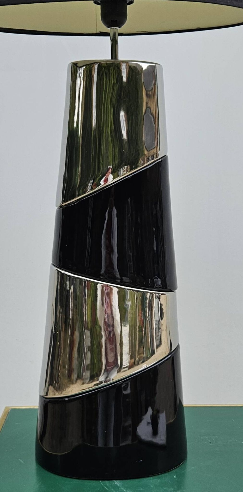 Grande lampe en céramique argent et noir vintage 120cm