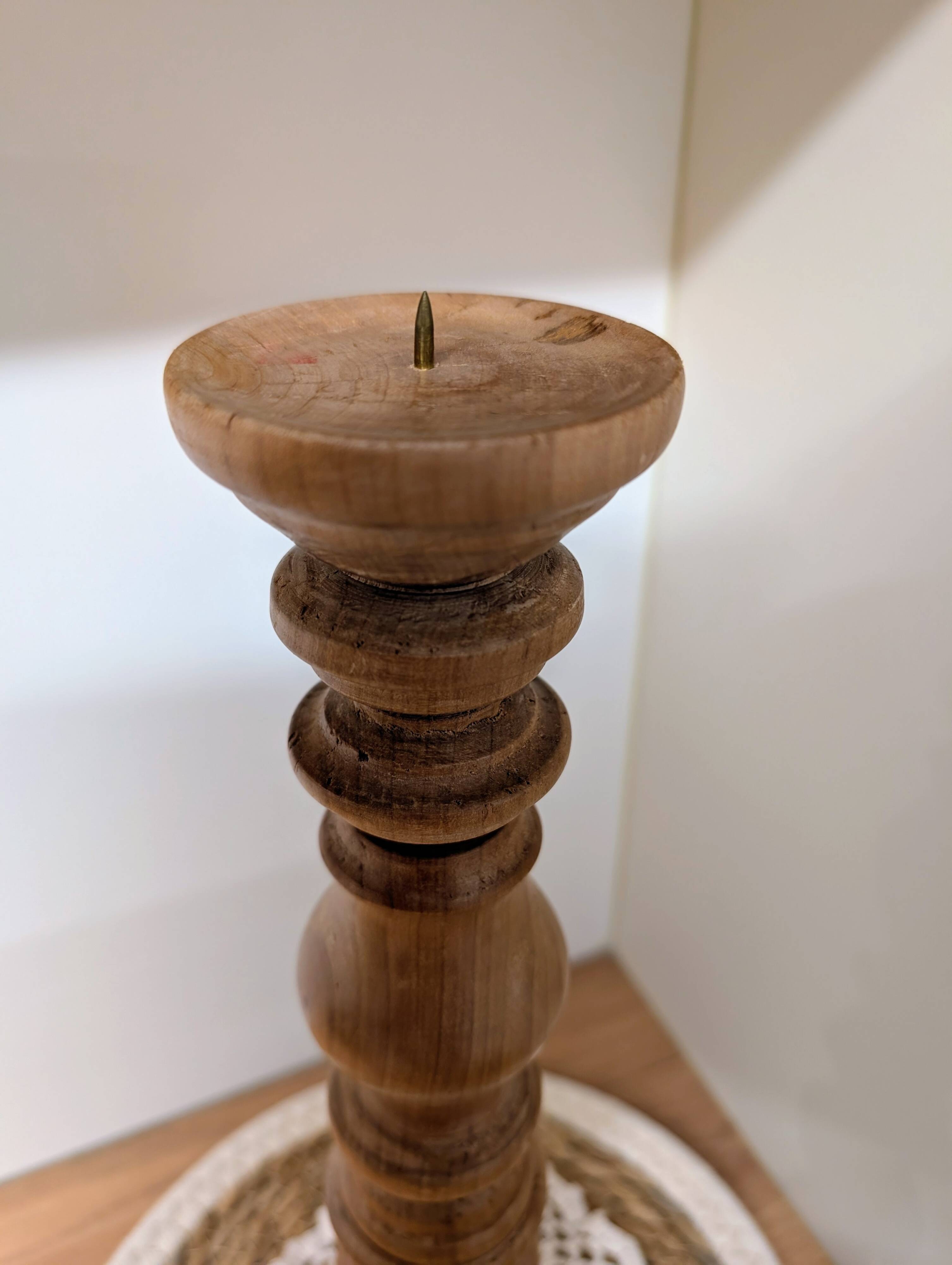 Turned wooden candlestick