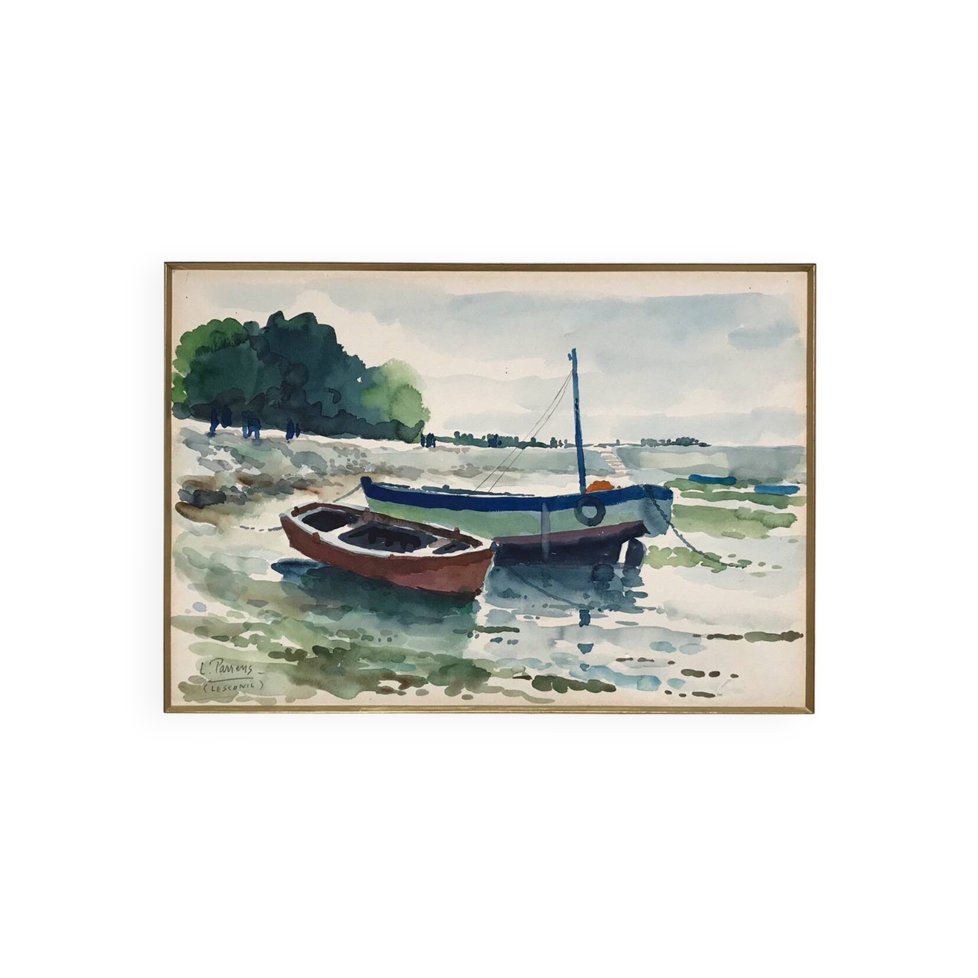 Watercolor Louis PARRENS 1904-1993.Lesconil