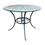 Green wrought-iron garden table round