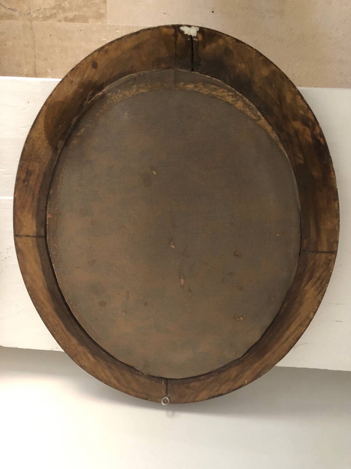 Old art deco oval wooden mirror
