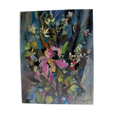 Tableau - champ de fleurs : orchidée et fleurs sauvages