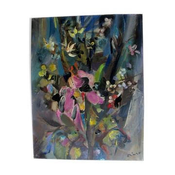Tableau - champ de fleurs : orchidée et fleurs sauvages