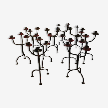 1 set of 10 candle holders 3 branches in wrought iron