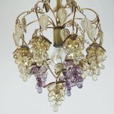 Very rare palwa mid century chandelier 1970s crystal glass and gilt brass grapes and leaves