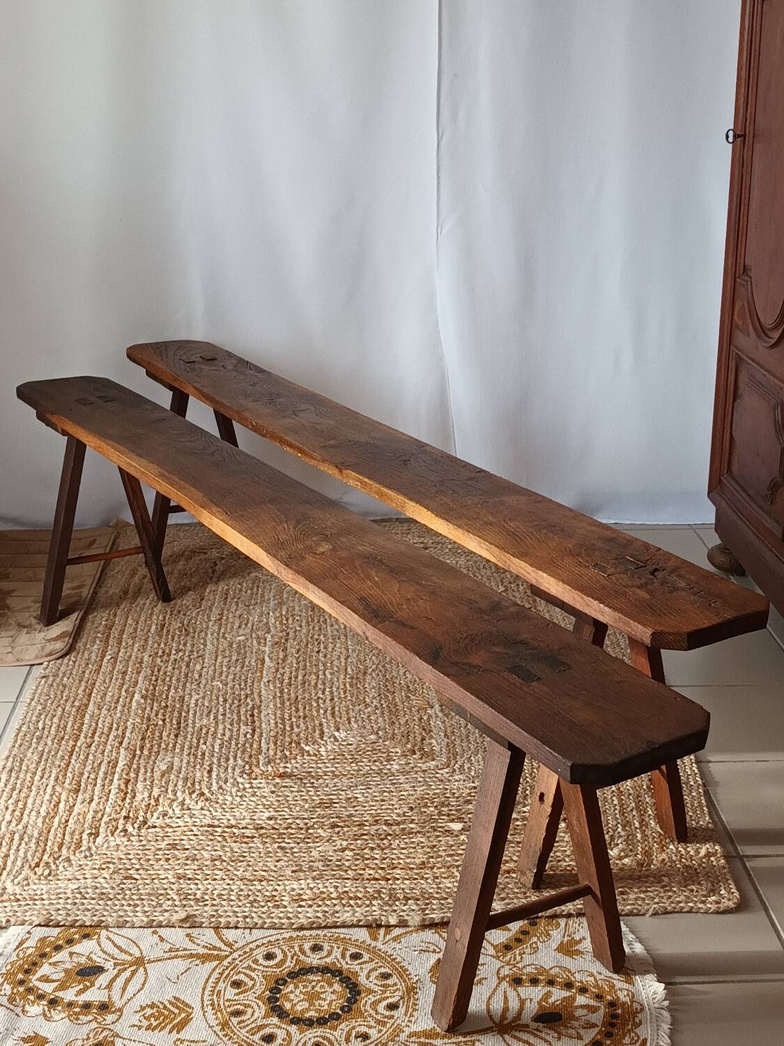 Pair of old oak country benches