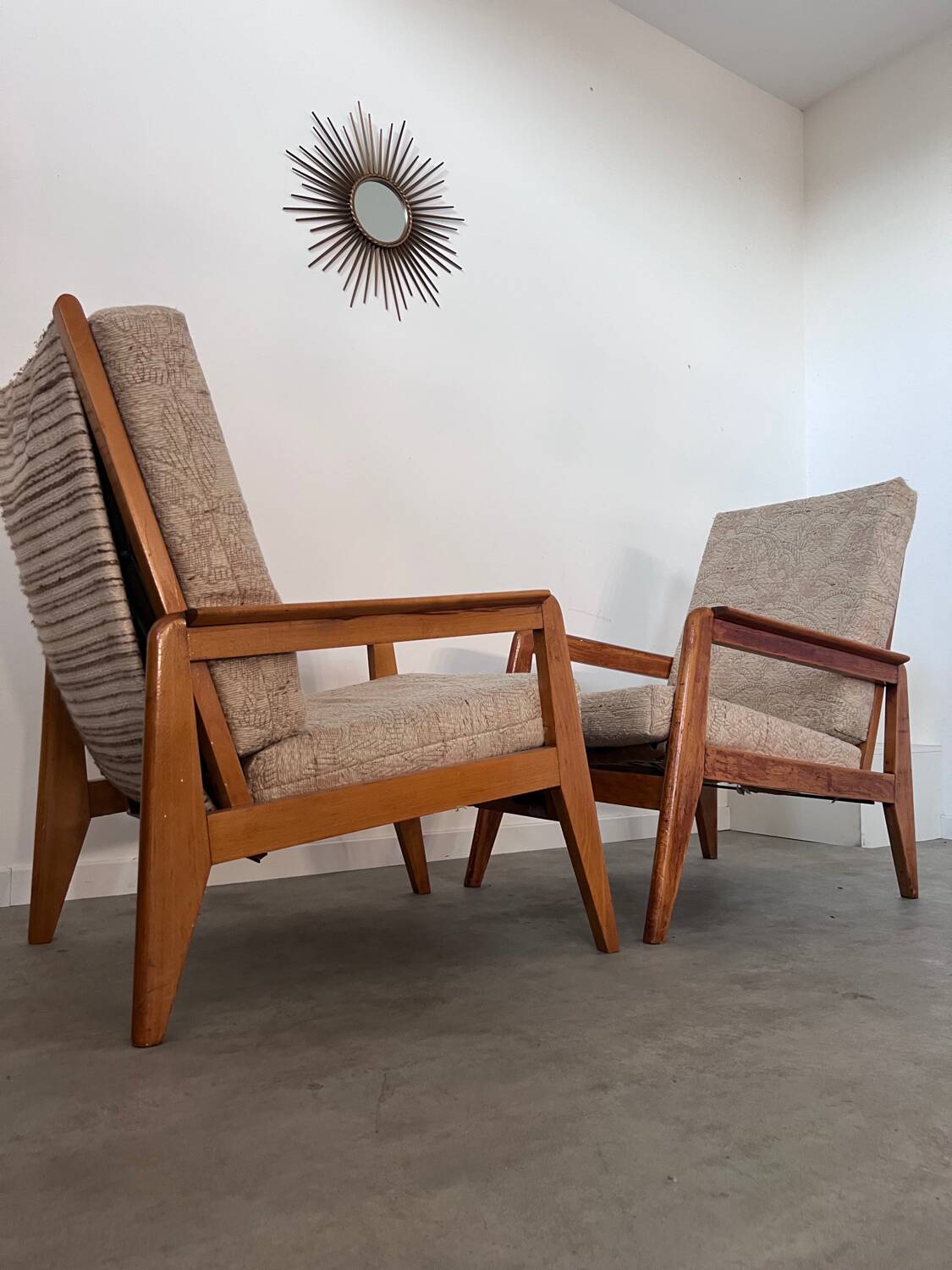 Lot 2 designer reconstruction rest armchairs from the 50s Free-Span / Guariche vintage
