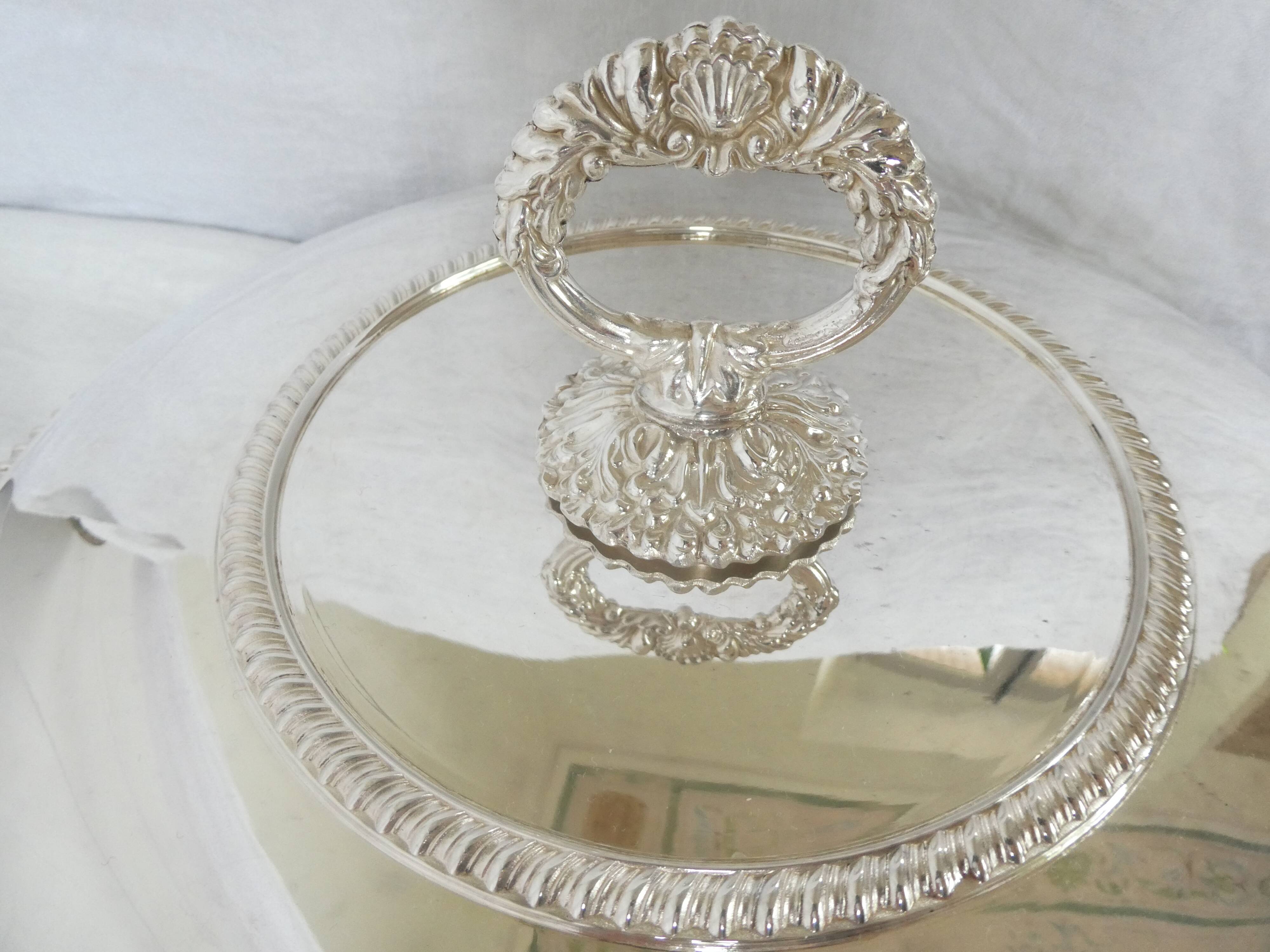Rare large English silver-plated vegetable dish with compartments