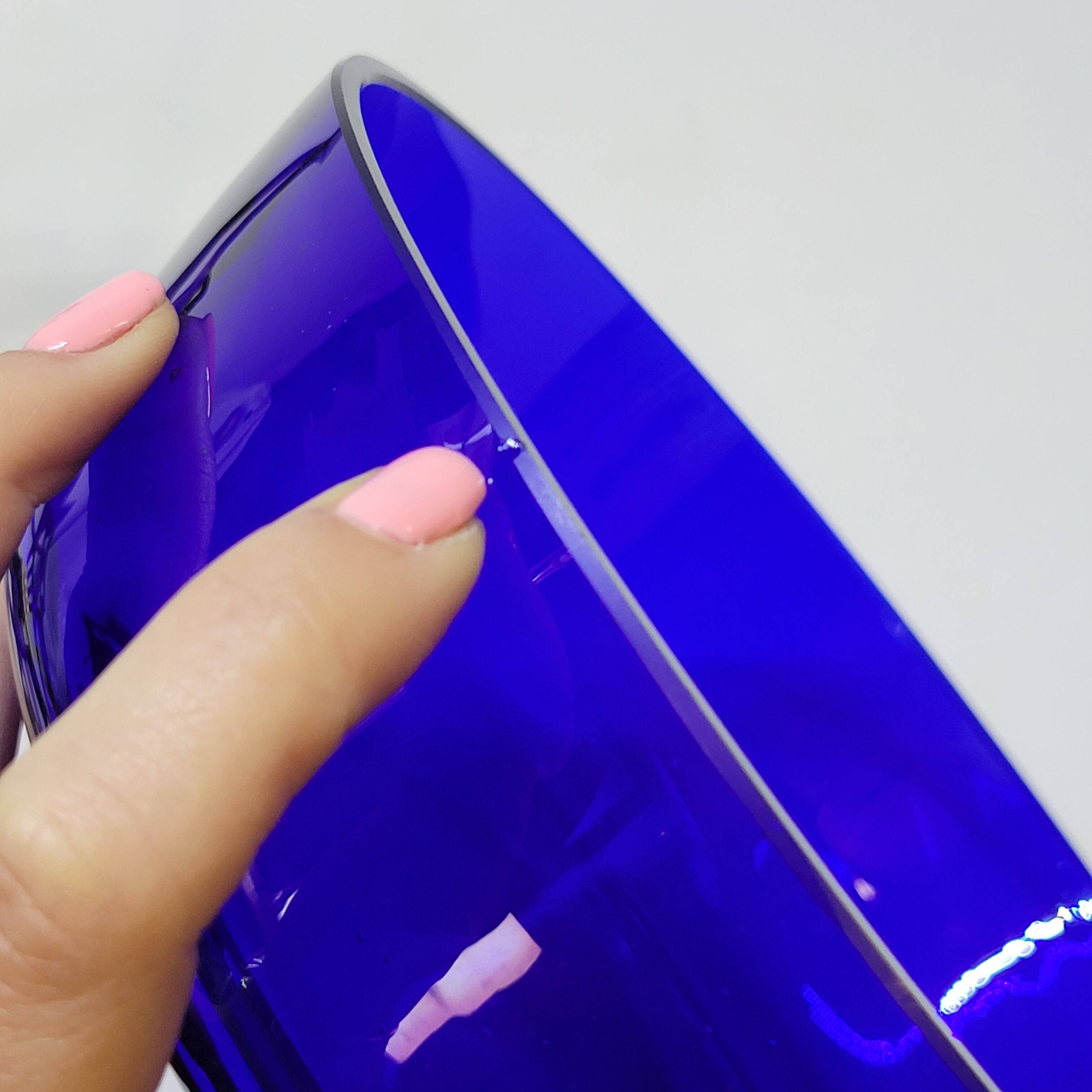 Antique gold metal and cobalt blue glass centerpiece planter