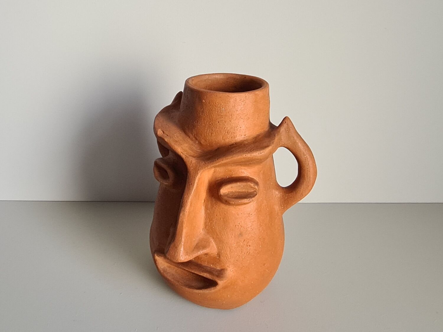 Face-shaped terracotta sculpture vase / 60s / vintage / art / Mid-Century / 20th century