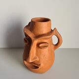 Face-shaped terracotta sculpture vase / 60s / vintage / art / Mid-Century / 20th century