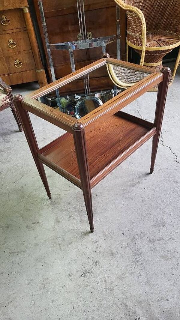 Table d'appoint ou desserte a miroir art deco en marqueterie