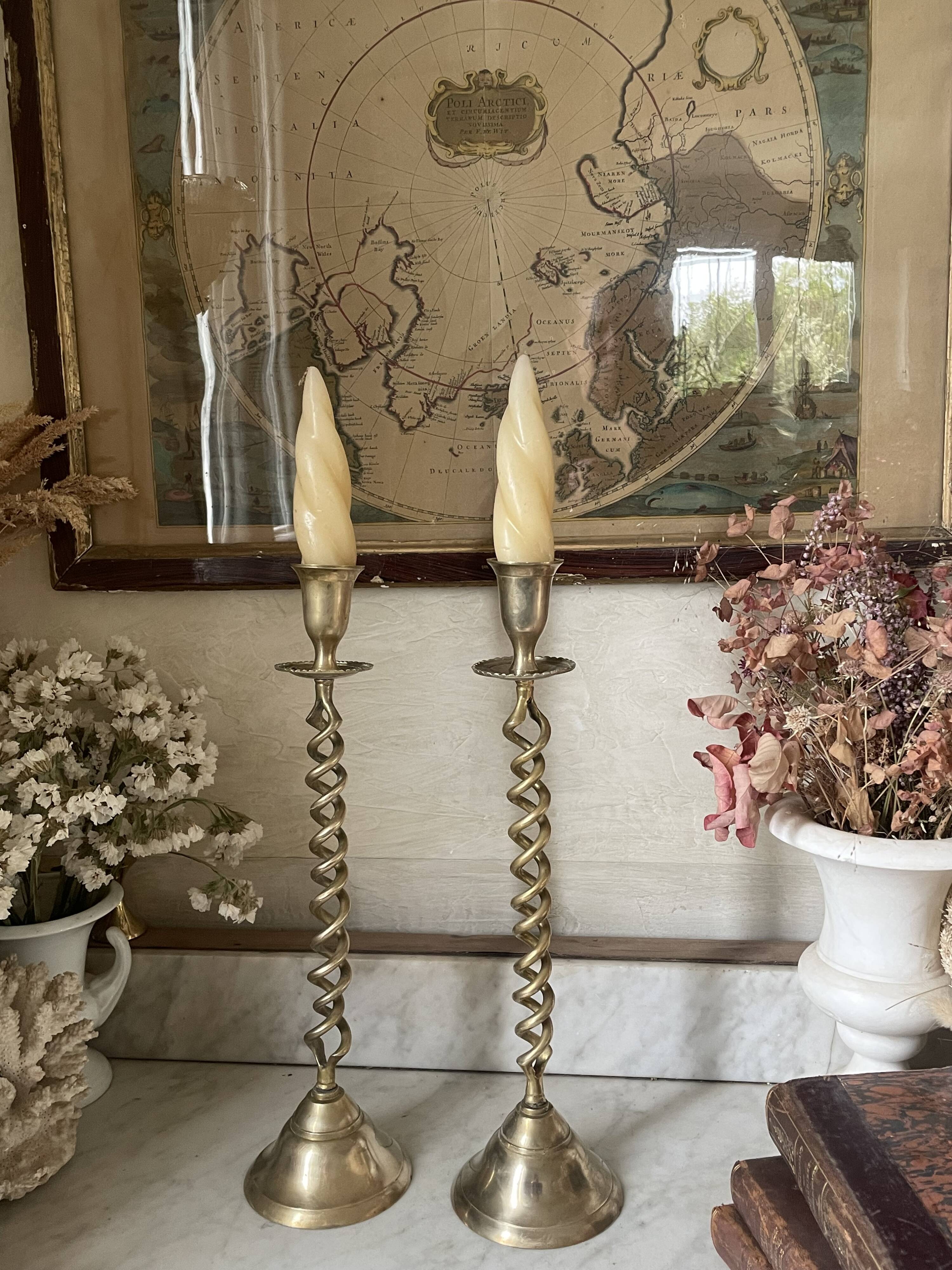 Pair of twisted brass candlesticks 37cm
