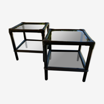 Paire de table basse en rotin