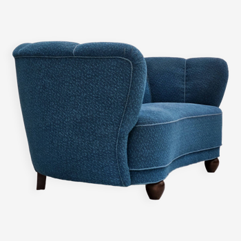 1970s, Danish 2 seater "Banana" sofa, original very good condition, cean blue cotton/wool.