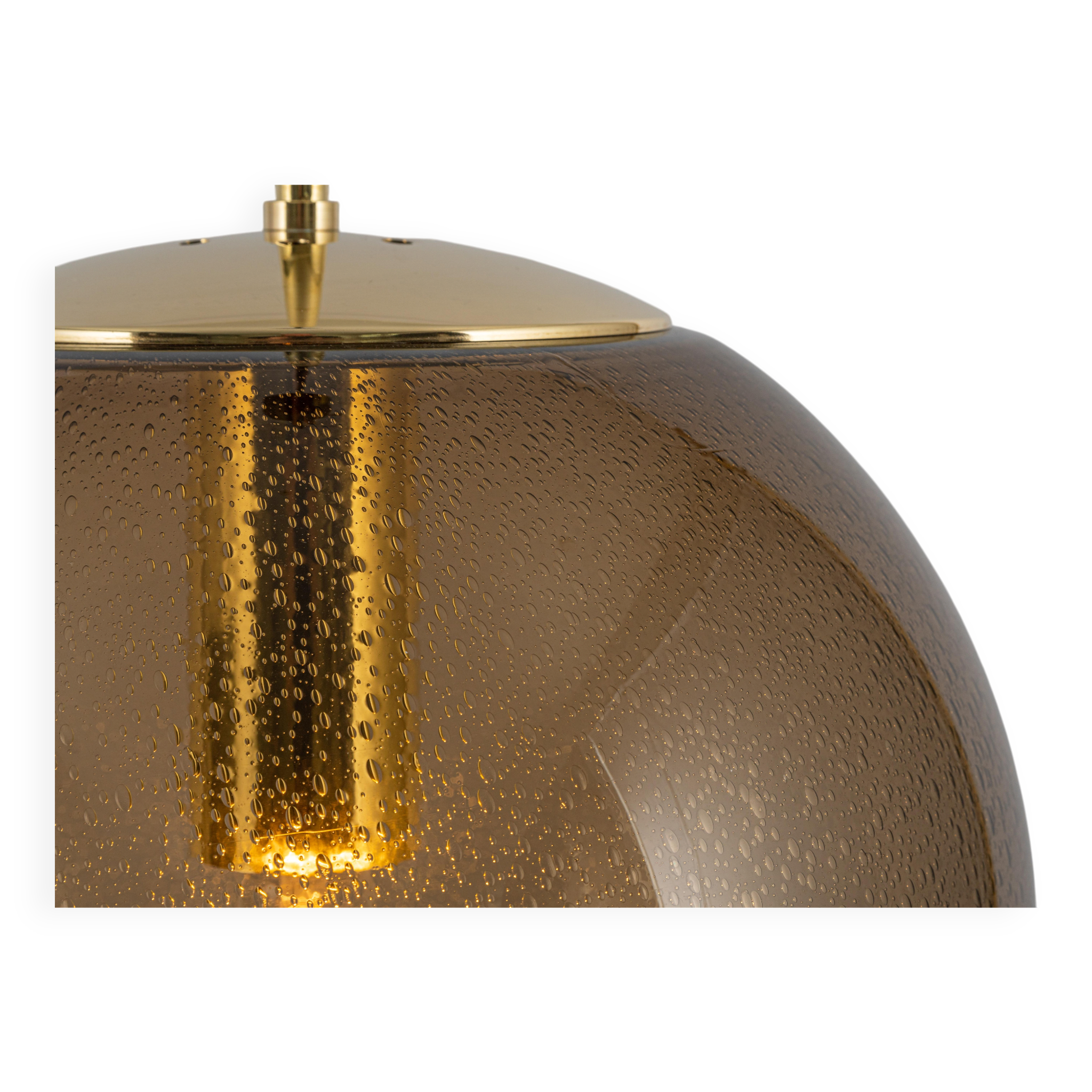 Large smoked glass ball pendant by Limburg with brass, Germany, 1970s.