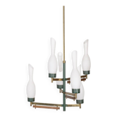 Lustre vintage années 50 en laiton, métal vert et verre design italien