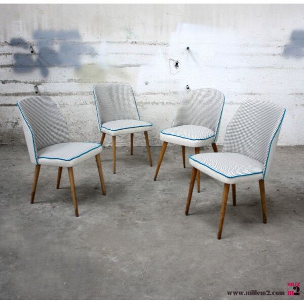 Nice Chair vintage of the 50s/60s renovated (wood, fabric, trim).