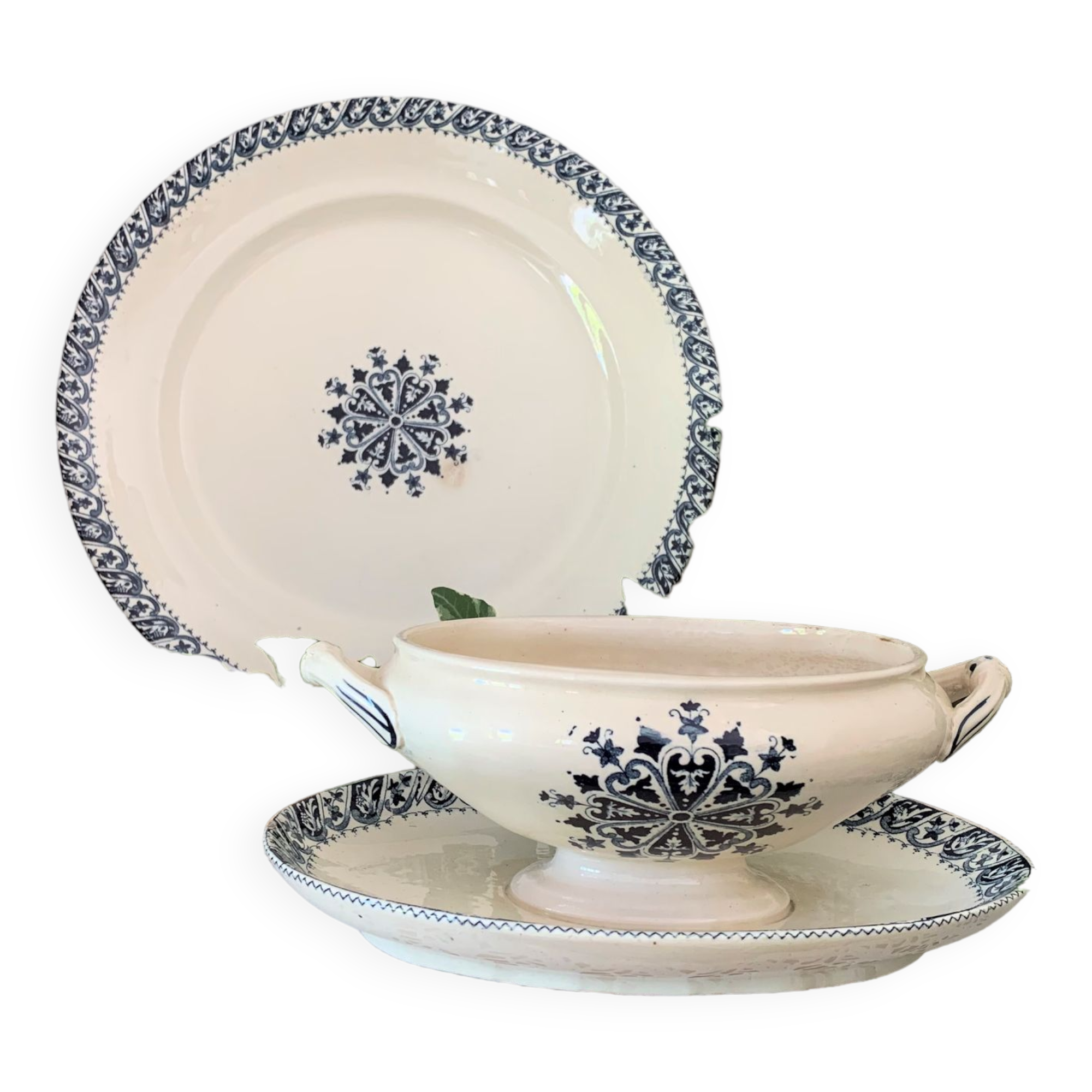 3 Pièces De Vaisselle Vintage En Faïence De Salins - Occasion - Marque Elements